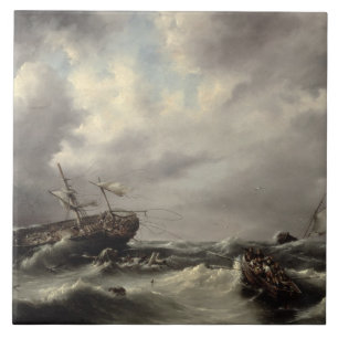 Carreau Une tempête en mer (huile sur le panneau)