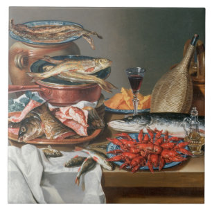 Carreau Une vie immobile des homards d'un poisson, de
