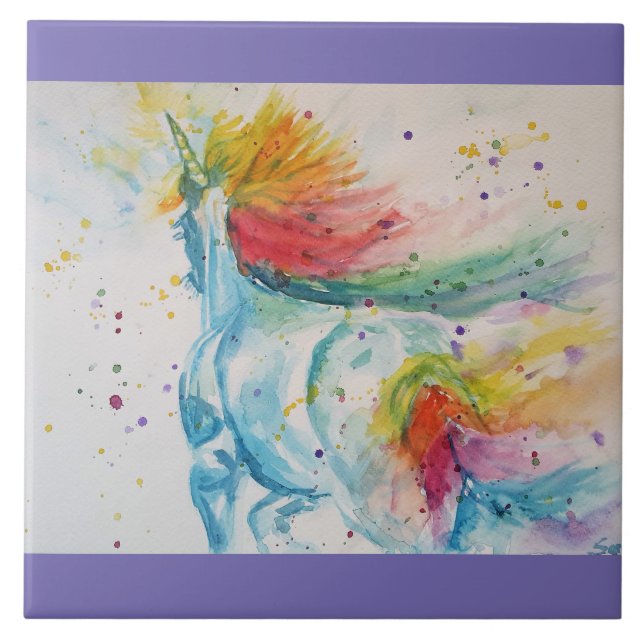 Carreau Unicorn aquarelle peinture Unicorns Whimsical (Devant)