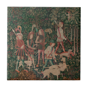 Carreau Unicorn Chasse Art Médiéval - La chasse commence