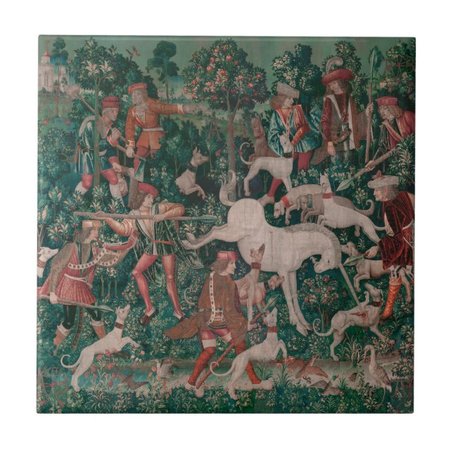 Carreau Unicorn Chasse Art Médiéval - Unicorn Se Défend (Devant)