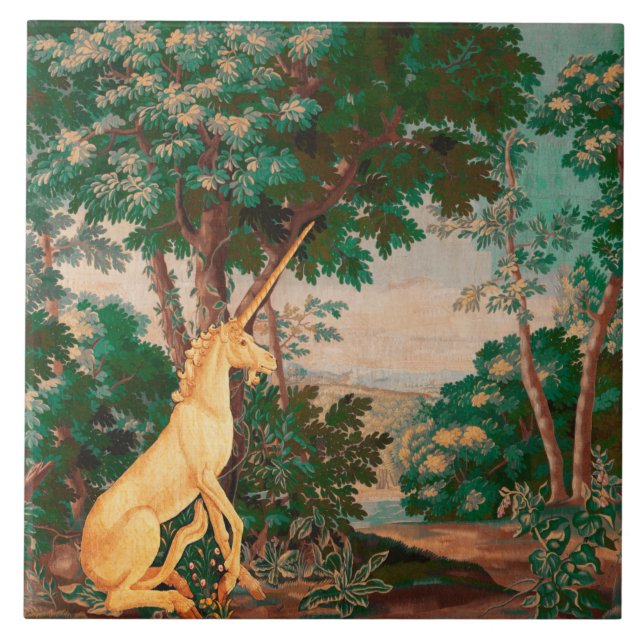 CARREAU UNICORN EN BOIS VERT PAYSAGE, ARBRES, VERDURE (Devant)