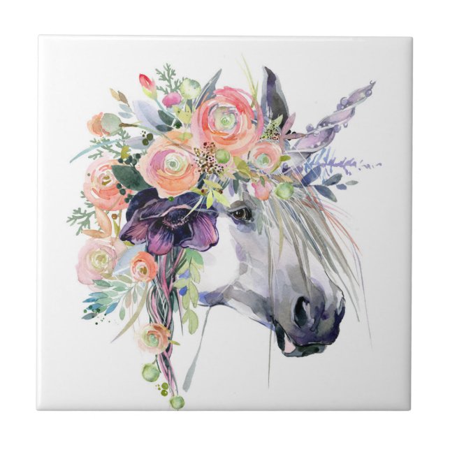 Carreau Unicorne en fleurs (Devant)