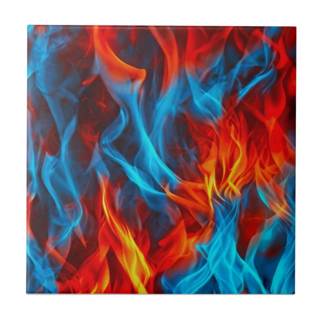 Carreau unique cyan bleu rouge flamme vagues art motif (Devant)
