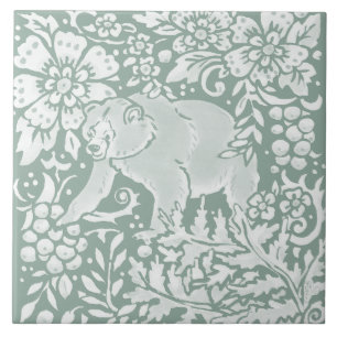 Carreau Unique Sage Green Ours Forest Bois Animaux
