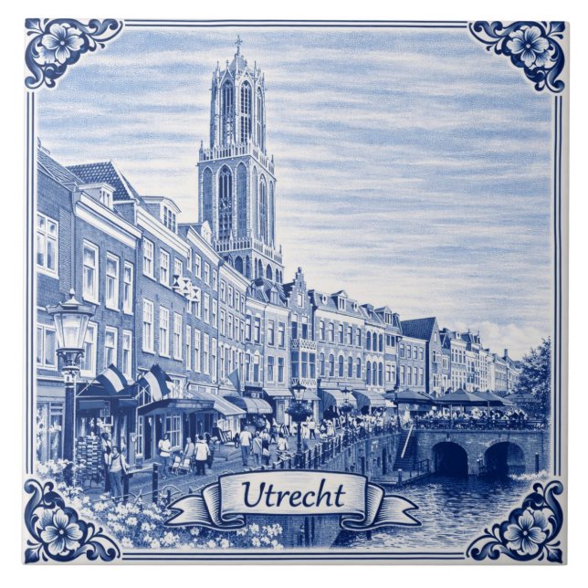Carreau Utrecht Delft Blue style ceramic tile (Devant)