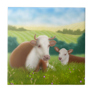 Carreau Vache à Hereford avec la tuile de veau