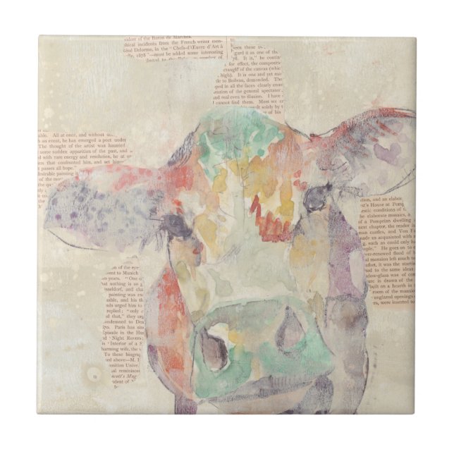 Carreau Vache de collage de la ferme aquarelle (Devant)