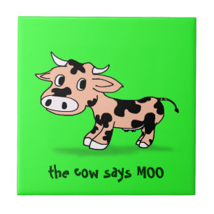 Carreau Vache de dessin sur vert avec Moo