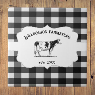 Carreau Vache de ferme de Buffalo noir décorée