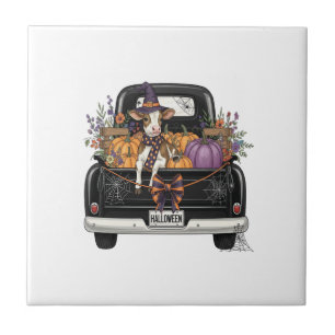 Carreau Vache des Highlands d'Halloween avec camion