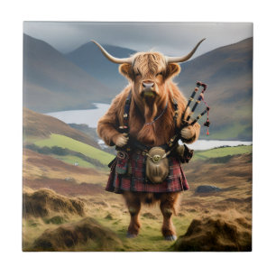 Carreau Vache des Highlands écossaise sonnant de la cornem