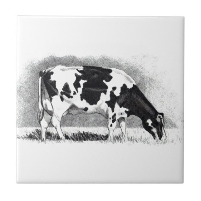 Carreau Vache du Holstein : Dessin au crayon : Ferme, pays (Devant)
