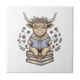 Carreau Vache Florale de Lecture Mignonne Pile de Livres C
