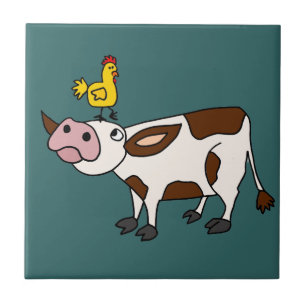Carreau Vache géniale avec le poulet sur sa bande dessin