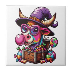Carreau Vache Highland arc-en-ciel Halloween