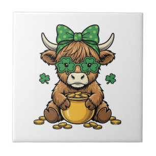 Carreau Vache Highland St Patrick Pot d'or Art Vintage_1