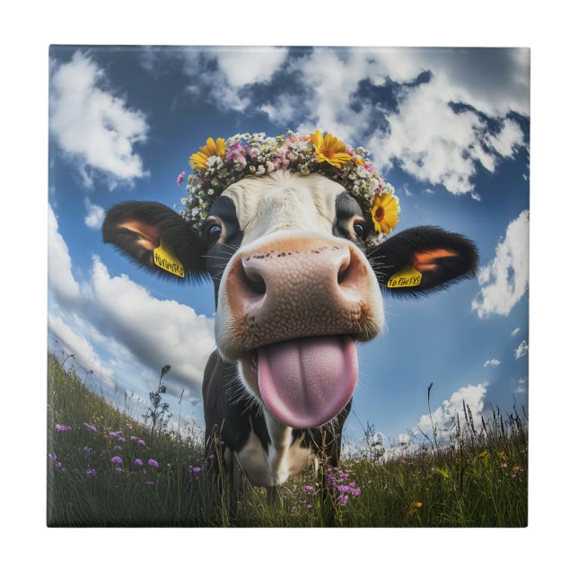 Carreau Vache joyeuse en fleur (Devant)