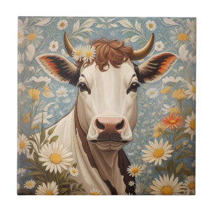 Carreau Vache Mignonne Aux Fleurs Faisées