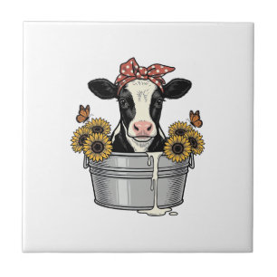 Carreau Vache vintage dans une baignoire Tournesol Papillo