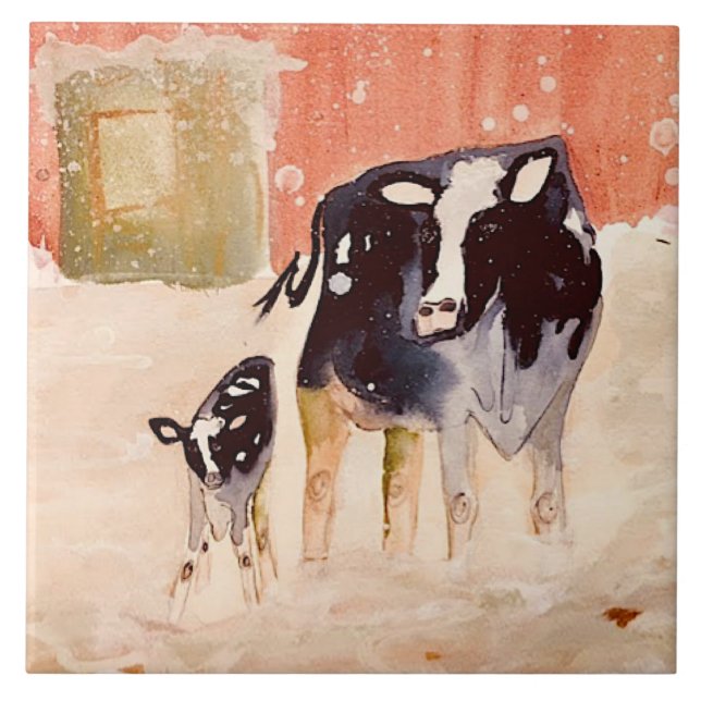 Carreau Vaches en mosaïque de céramique hivernale (6 x 6 p (Devant)