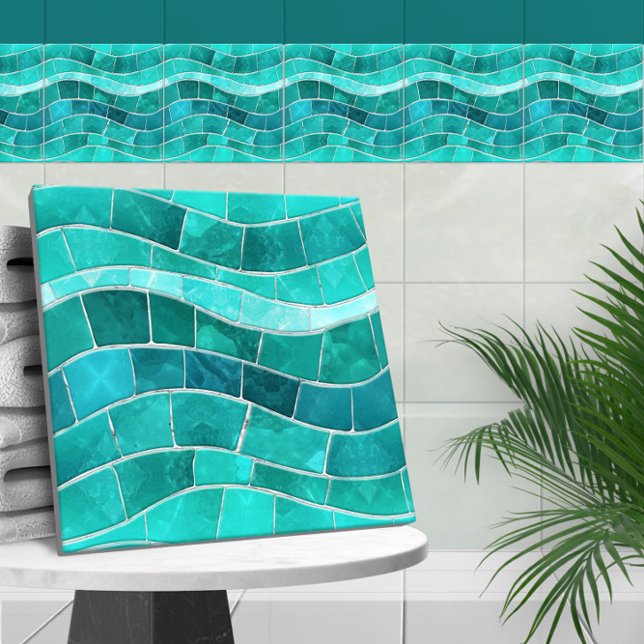 Carreau Vague de mosaïque aquamarine transparente (Créateur téléchargé)