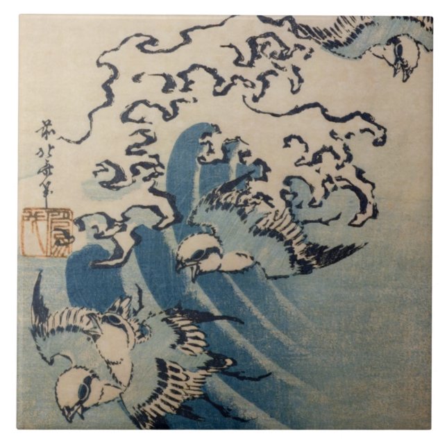Carreau Vagues et oiseaux, c.1825 (copie de bois de (Devant)