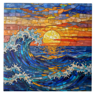 Carreau Vagues océaniques côtières océaniques Coucher de s