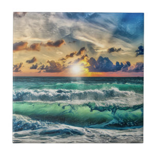 Carreau Vagues Turquoises au coucher du soleil