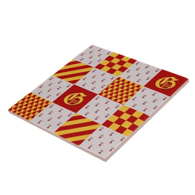 Carreau Vair rouge médiéval jaune Ermine Motif héraldique (Côté)