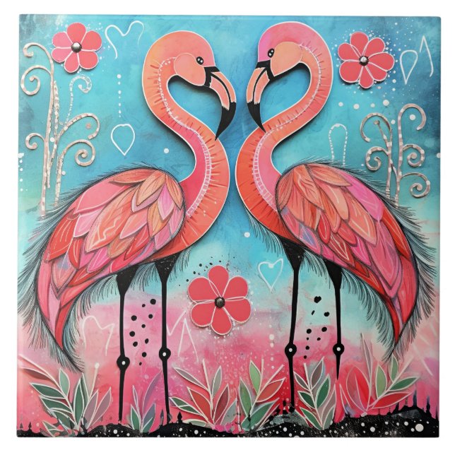 Carreau Valentine Flamant rose Art (Devant)