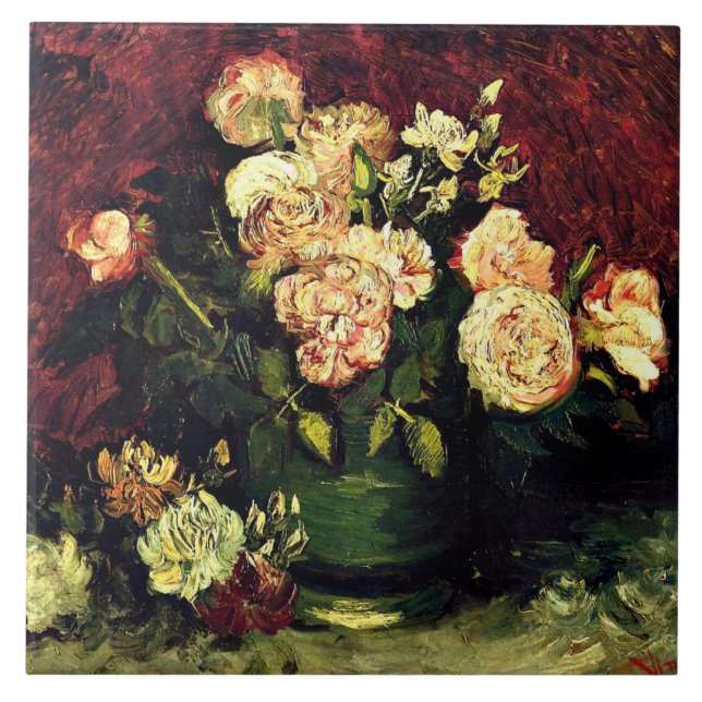 Carreau Van Gogh - Bowl avec Peonies et Roses (Devant)