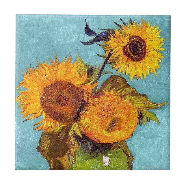 Carreau Van Gogh - Trois Tournesols Dans Un Vase - Art (Devant)