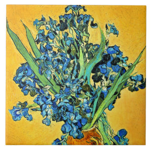 Carreau Van Gogh - Vase avec Irises Arrière - plan jaune