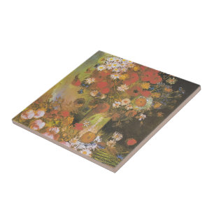 Carreau Vase avec des fleurs de maïs&poppies, des pivoines