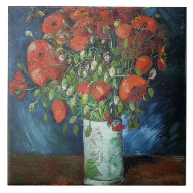 Carreau Vase avec des papillons rouges Vincent van Gogh Ce (Devant)