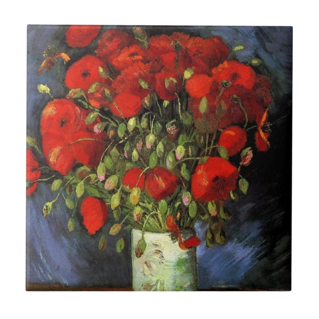Carreau Vase avec des pavots rouges par Vincent van Gogh (Devant)