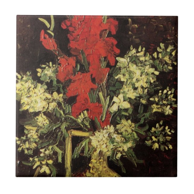 Carreau Vase avec Gladioli, oeillets de Vincent van Gogh (Devant)