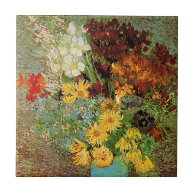 Carreau Vase avec marguerites et anémones par Vincent van  (Devant)