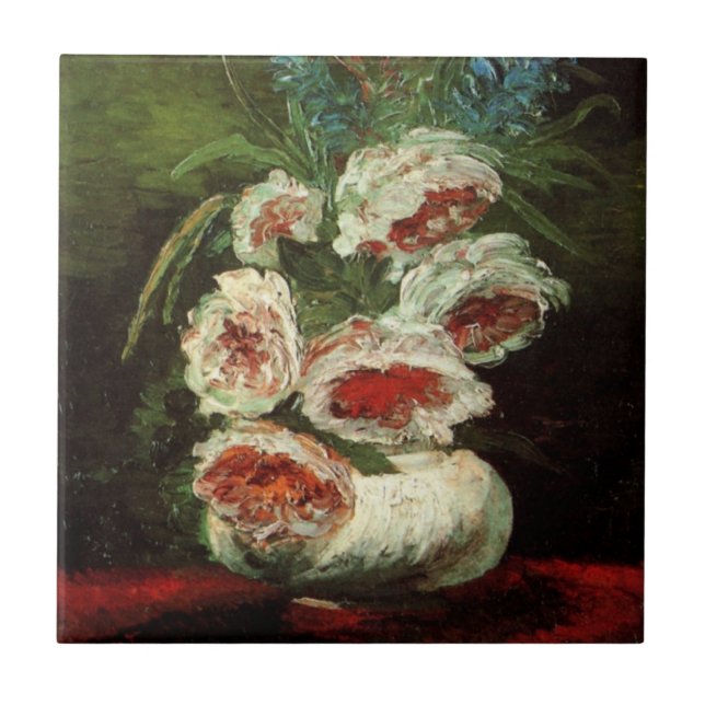 Carreau Vase avec pivoines par Vincent van Gogh (Devant)