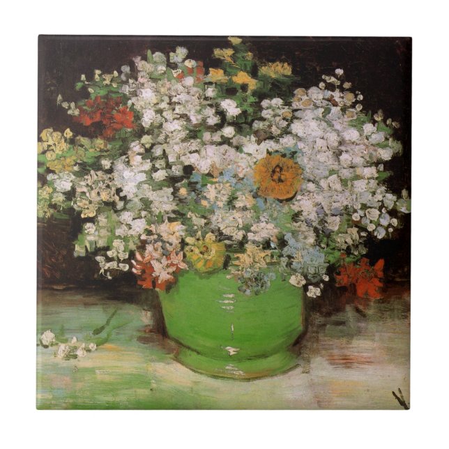 Carreau Vase avec Zinnia Flowers par Vincent van Gogh (Devant)