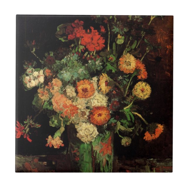 Carreau Vase avec Zinnias et Geraniums, Vincent van Gogh (Devant)