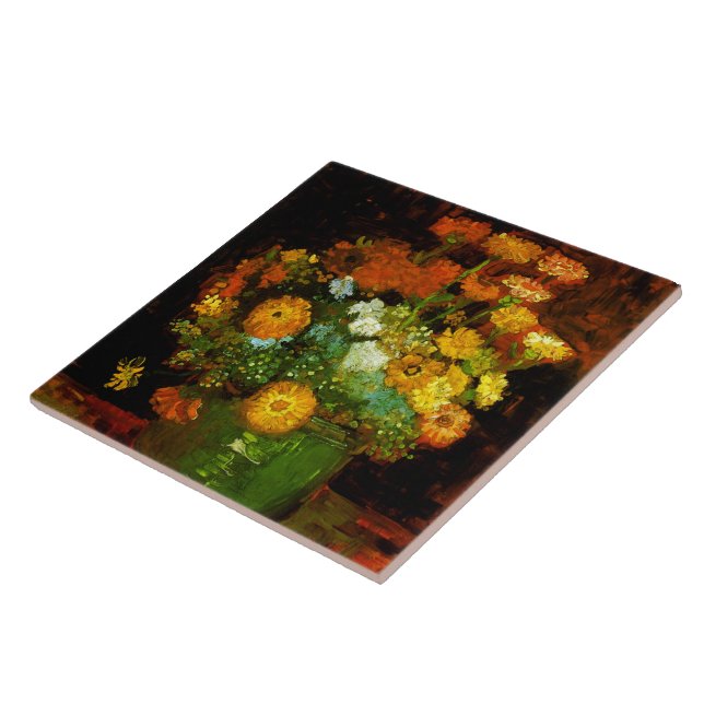 Carreau Vase avec Zinnias Van Gogh Art (Côté)