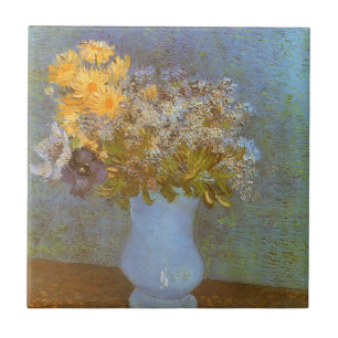 Carreau Vase de lilas, de marguerites et d'anémones de Vin