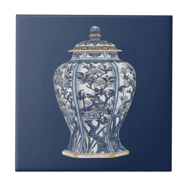 Carreau Vase en porcelaine bleue et blanche de Vision Stud (Devant)