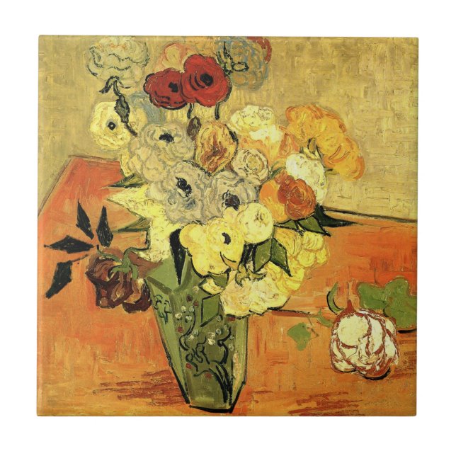 Carreau Vase japonaise, Rose, Anémones par Vincent van Gog (Devant)