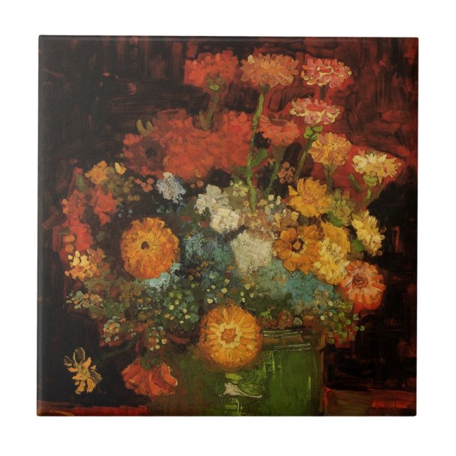Carreau Vase Still Life avec Zinnias par Vincent van Gogh (Devant)