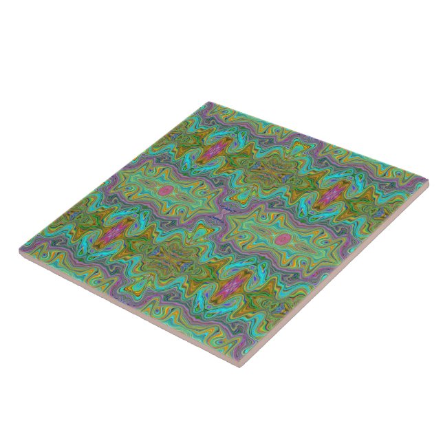 Carreau Vave Aqua Blue et Orange Trippy Motif (Côté)