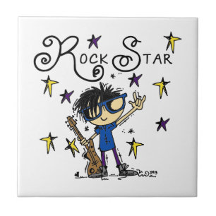 Carreau Vedette du rock de garçon de cheveux noirs