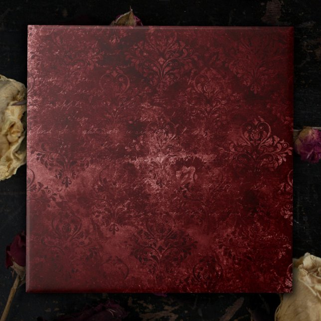Carreau Velvety Henna Damask | Grunge rouge (Créateur téléchargé)